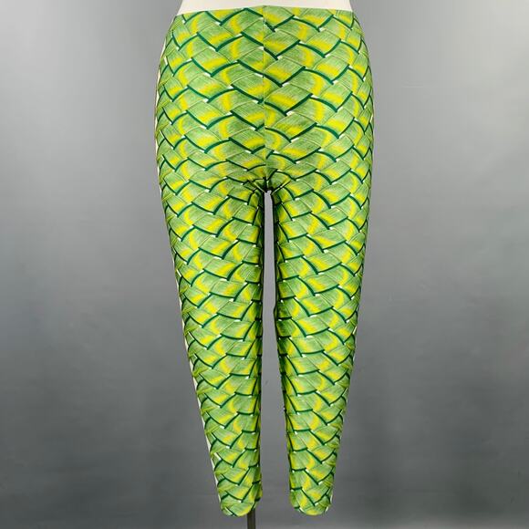 HERMES Size 10 Green Yellow Lycra Woven Elastic Waistband Leggings - Picture 2 of 4